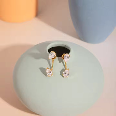Pear Drop Dual-Crystal Bar Earrings (Two in One)